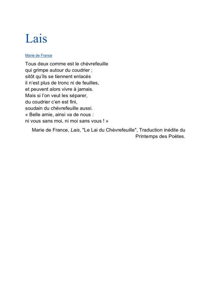thumbnail of Lais Marie de France