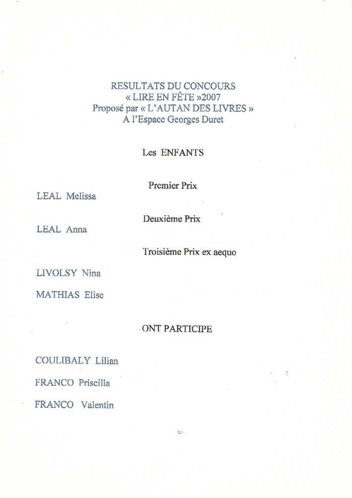 thumbnail of Résultats Concours Lire en fête 2007