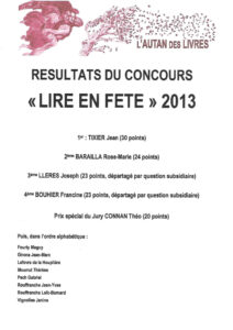 thumbnail of Résultats Concours Lire en fête 2013