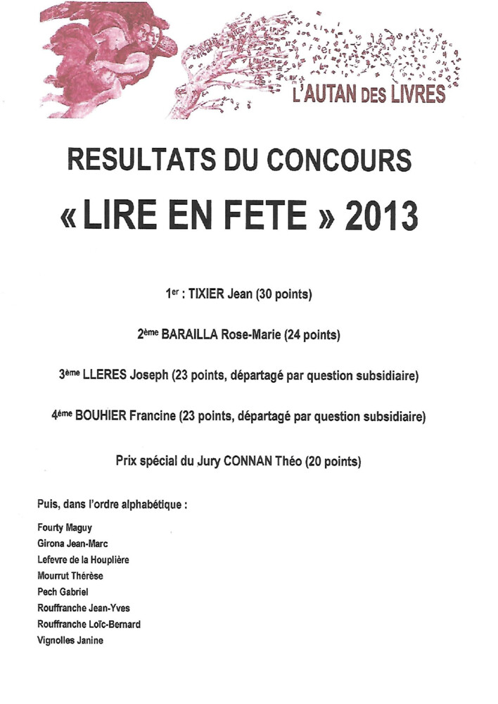 thumbnail of Résultats Concours Lire en fête 2013
