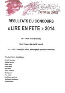 thumbnail of Résultats Concours Lire en fête 2014