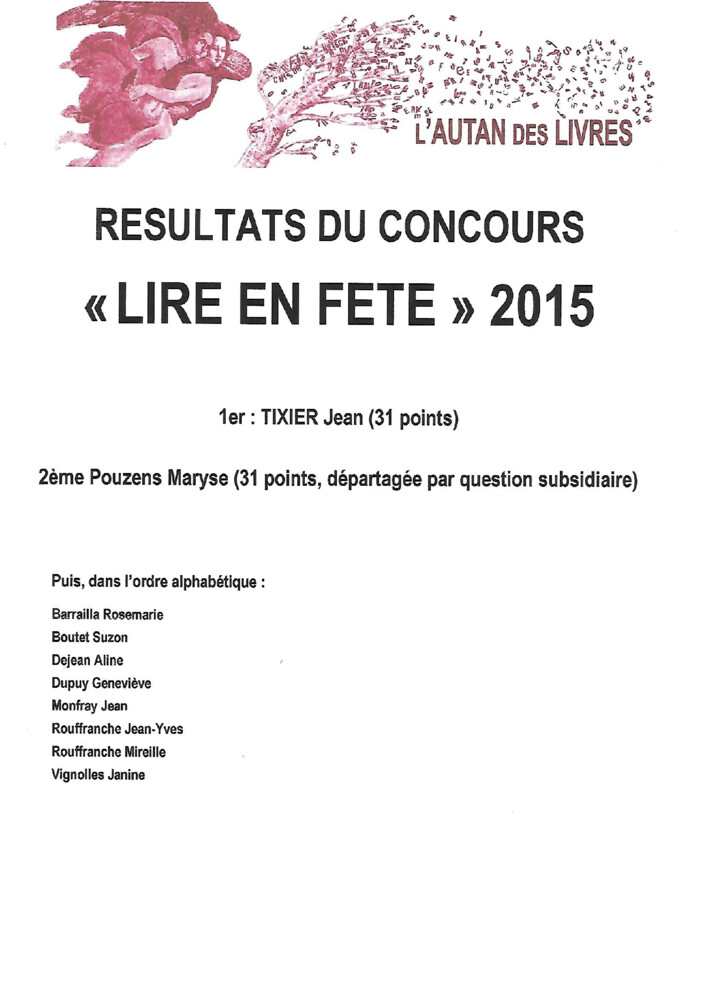 thumbnail of Résultats Concours Lire en fête 2015