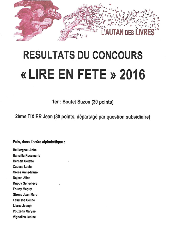 thumbnail of Résultats Concours Lire en fête 2016