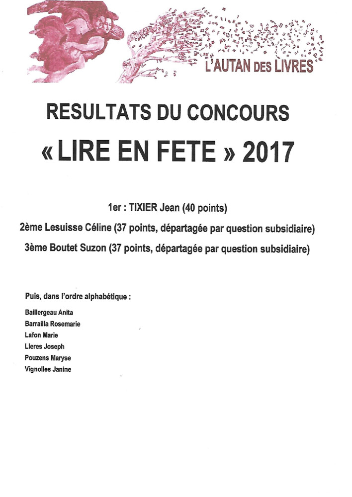 thumbnail of Résultats Concours Lire en fête 2017