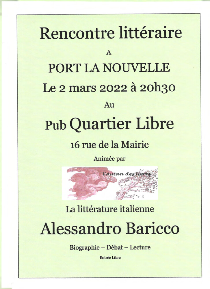 thumbnail of affiche alessandro Baricco 2 mars 2022opti